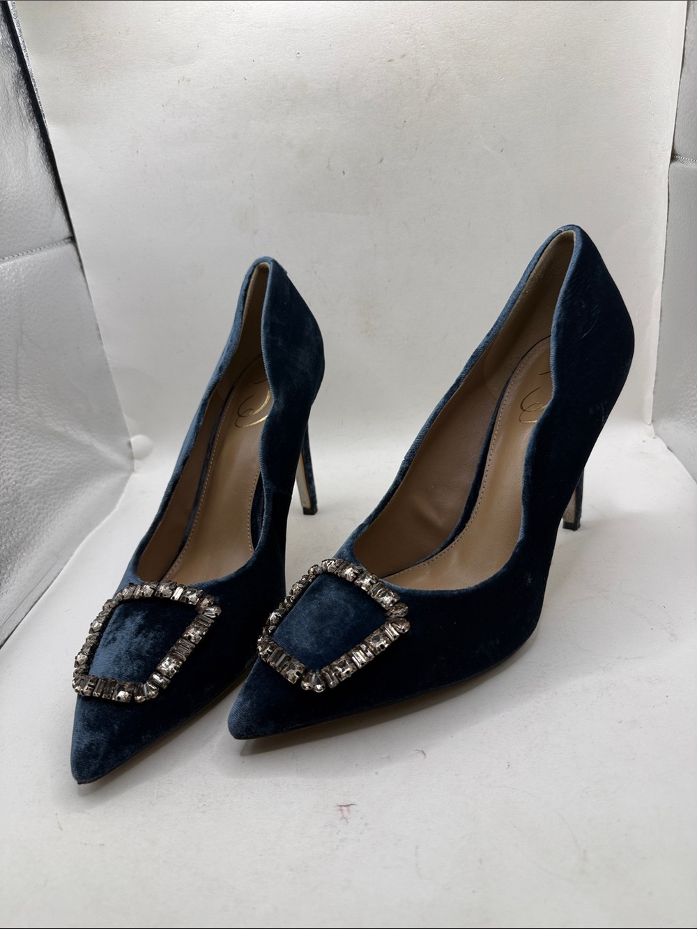 Sam Edelman Harriett Point Toe Stiletto Heel Pumps Shoes Blue Velvet Womens 9 M